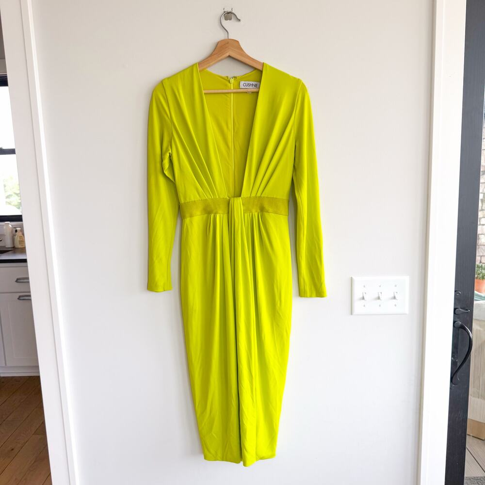 Cushnie Et Ochs Neon Deep V-Neck Midi Evening Dress Yellow 6 - Picture 2 of 9